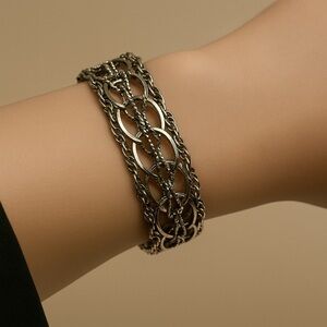 Vintage ELCO Sterling Silver Woven Chain Bracelet